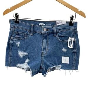 Old Navy Boyfriend Short Jean Shorts Womens 2 Blue Distressed Mid Rise NEW